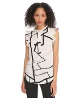 Dkny Women's Printed Ruffle-Sleeve Half-Placket Blouse