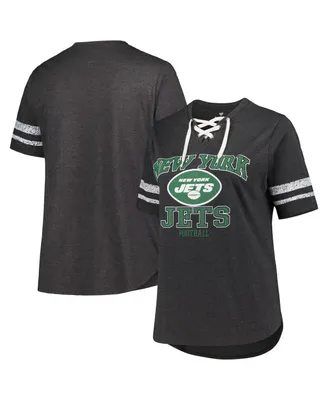 Women's Fanatics Heather Charcoal New York Jets Plus Lace-Up V-Neck T-shirt