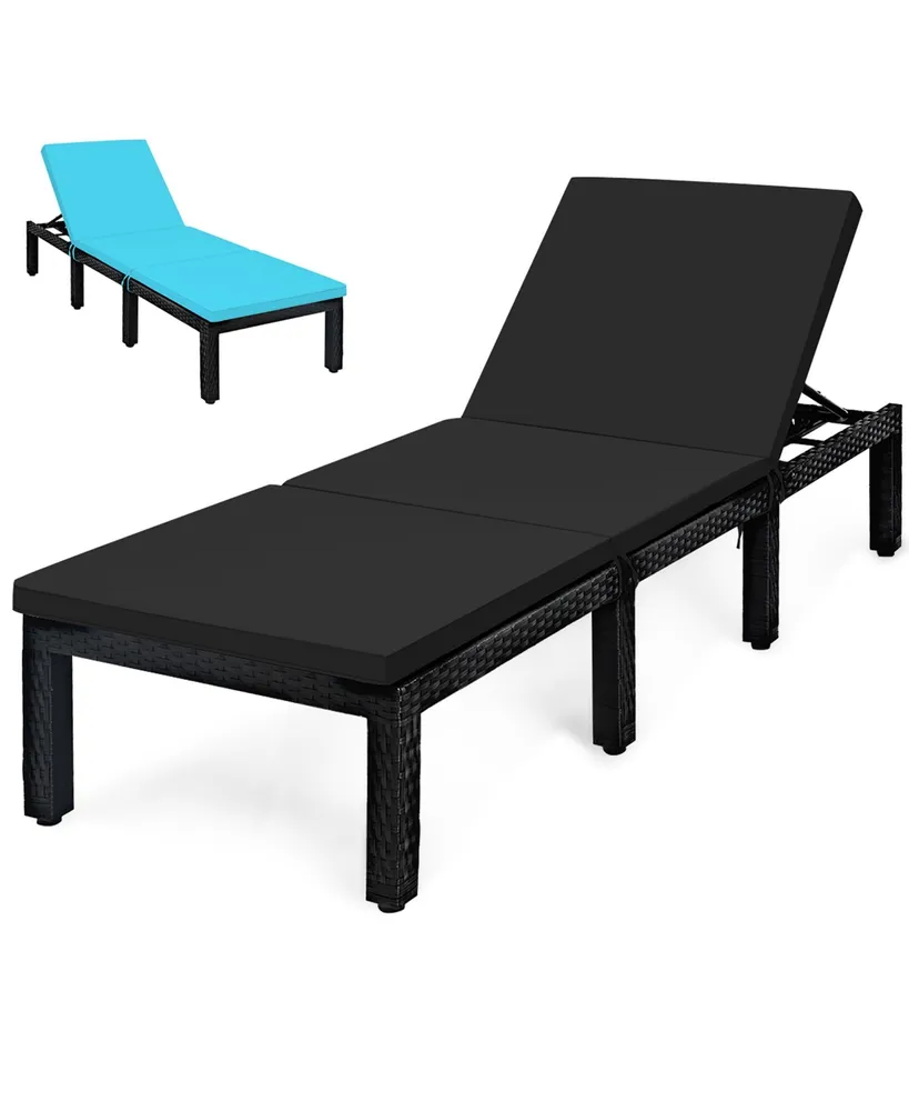 Patio Rattan Lounge Chair Chaise Recliner Adjust Cushion