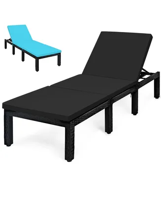 Patio Rattan Lounge Chair Chaise Recliner Adjust Cushion