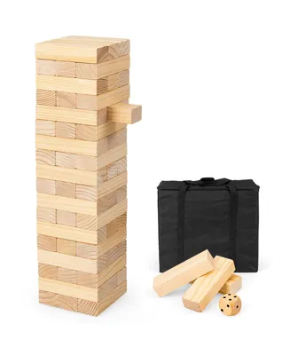 Costway Giant Tumbling Timber Toy 54 Pcs Wooden Blocks Game w/ Carrying Bag