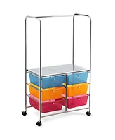 Costway 6 Drawer Rolling Storage Cart w/Hanging Bar Office School Organizer - Assorted pre