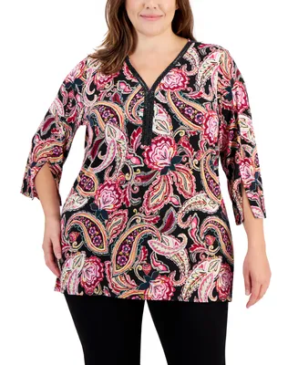 Jm Collection Plus Paola Paisley Printed Top, Created for Macy's