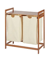 mDesign Bamboo Double Laundry Hamper, Large Capacity