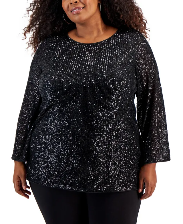 Jm Collection Women's Sequin-Trim 3/4-Sleeve Tunic, Created for