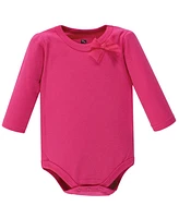 Hudson Baby Girls Cotton Long-Sleeve Bodysuits 5pk, Basic Bow, 9-12 Months