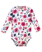 Touched by Nature Baby Girls Organic Cotton Long-Sleeve Bodysuits 5pk, Garden Floral, 0-3 Months