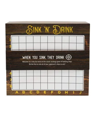 Tmd Holdings Sink n Drink Shots Game Boxed Game with Gridded Playing Boards, Placement Pieces and 2 Dry Erase Markers, 14" X 13", 35.6 X 33 cm