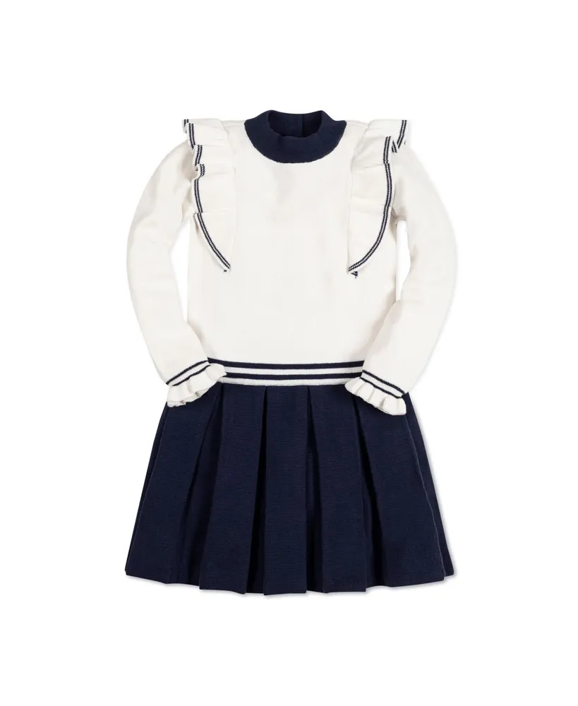 Hope & Henry Toddler Girls Long Sleeve Mock Neck Ruffle Pinafore Sweater Dress