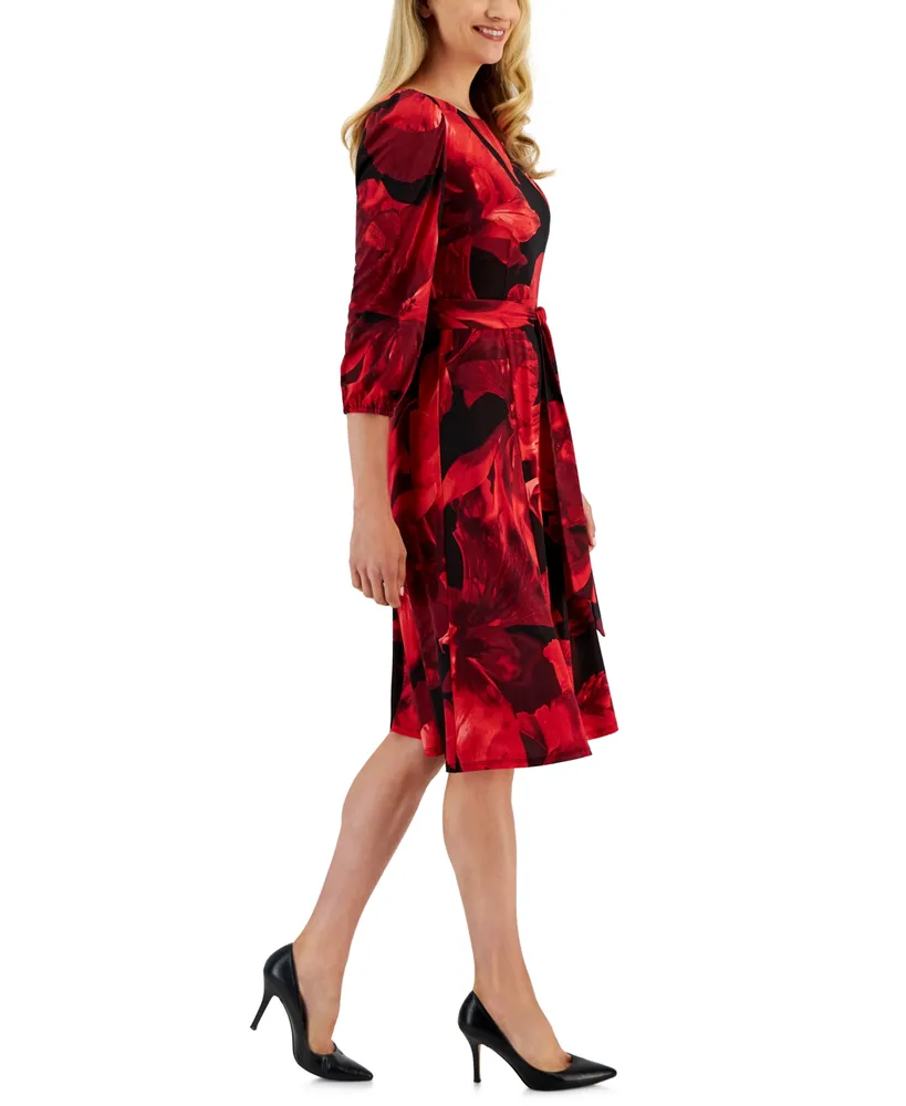 Kasper Women's 3/4-Sleeve Floral-Print Dress