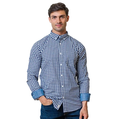 Hope & Henry Mens' Organic Long Sleeve Stretch Poplin Button Down Shirt