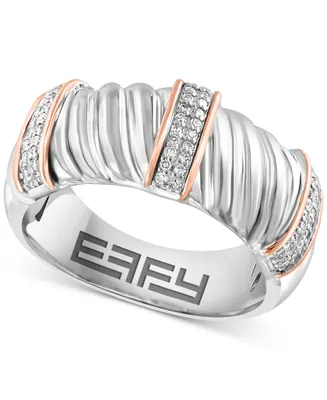 Effy Diamond Contrasting Vertical Bar Ring (1/6 ct. t.w.) in Sterling Silver & 14k Rose Gold-Plate