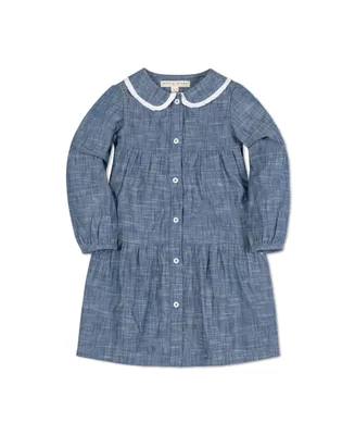 Hope & Henry Baby Girls Long Sleeve Tiered Button Front Peter Pan Collar Dress