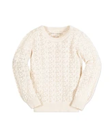 Hope & Henry Girls Long Balloon Sleeve Pointelle Pullover Sweater