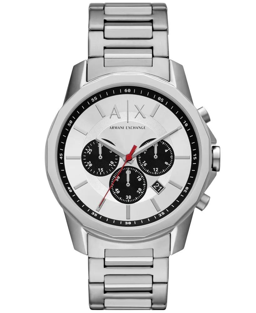 A|X Armani Exchange Men's Quartz Chronograph Silver-Tone Stainless Steel Watch 44mm