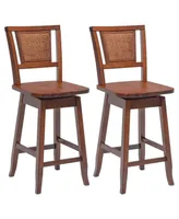 Costway Set of 2 Swivel Bar Stools Counter Height Rubber Wood Pub Chairs w/ Rattan Back