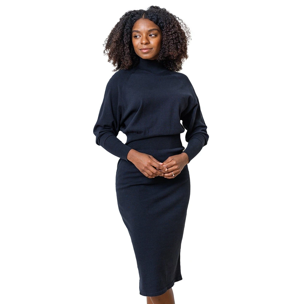 Hope & Henry Women's Mock Neck Dolman Sleeve Sweater Dress