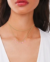 Lab-Grown White Sapphire (1/20 ct. t.w.) & Pink Enamel Layered Necklace in 14k Gold-Plated Sterling Silver, 15" + 2" extender