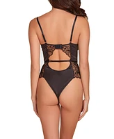 Hauty Women's Lace and Satin 1 Piece Lingerie Bodysuit with Keyholes