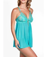 Hauty Women's Eyelash Lace and Mesh Babydoll Set