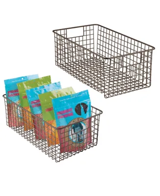 mDesign Metal Wire Food Organizer Basket with Built-In Handles, 2 Pack, Bronze