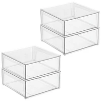 mDesign Plastic Stackable Kitchen Pantry Organizer with Drawer, Small - 4 Pack