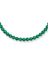 Bling Jewelry Plain Simple Dark Forrest Green Imitation Synthetic Malachite Round 10MM Bead Strand Necklace For Women Silver Plated Clasp 16 Inch