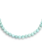 Bling Jewelry Natural Amazonite Light Aqua Blue Round Gem Stone 10MM Bead Strand Necklace For Women Silver Plated Clasp Inch