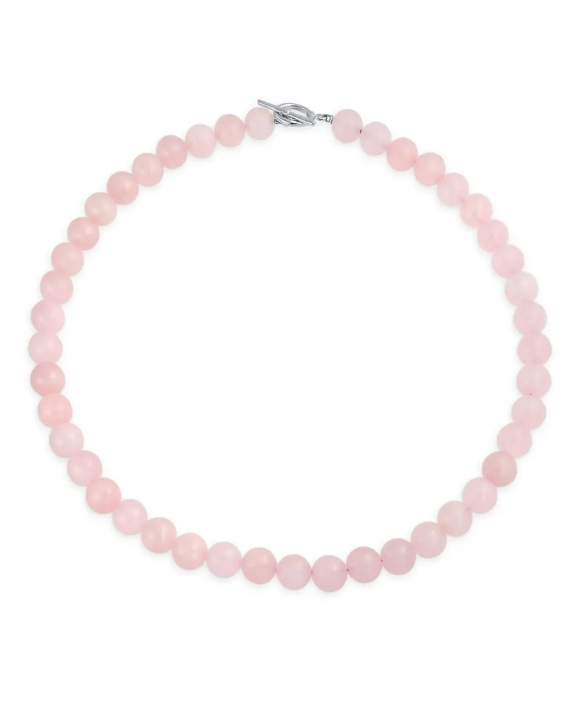 Bling Jewelry Plain Simple Classic Pale Pink Natural Rose Quartz Round 10MM Bead Strand Necklace For Women Silver Plated Clasp 16 Inch