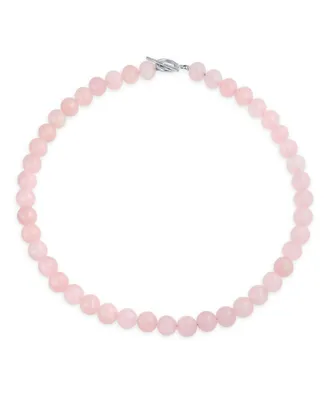Plain Simple Classic Western Jewelry Pale Pink Rose Quartz Round 10MM Bead Strand Necklace For Women Silver Plated Clasp 16 Inch