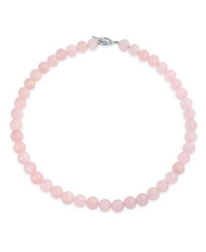 Bling Jewelry Plain Simple Classic Pale Pink Natural Rose Quartz Round 10mm Bead Strand Necklace For Women Silver Plated Clasp