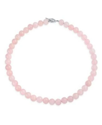 Bling Jewelry Plain Simple Classic Pale Pink Natural Rose Quartz Round 10mm Bead Strand Necklace For Women Silver Plated Clasp