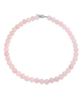 Bling Jewelry Plain Simple Classic Pale Pink Natural Rose Quartz Round 10mm Bead Strand Necklace For Women Silver Plated Clasp