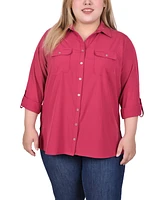 Ny Collection Plus 3/4 Roll Tab Blouse with Pockets