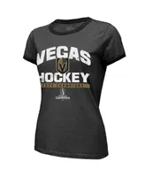 Women's Majestic Threads Black Vegas Golden Knights 2023 Stanley Cup Champions Ringer Tri-Blend T-shirt