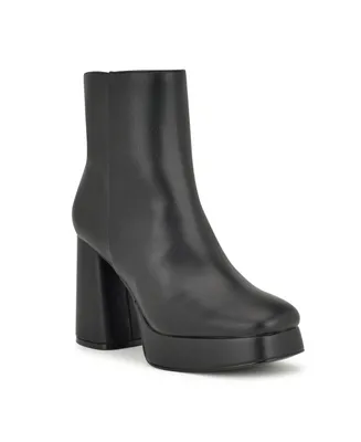 Nine West Women's Velo Flared Block Heel Platform Dress Booties - Black Smooth