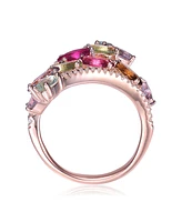 Genevive 18K Rose Gold Plated Multi Colored Cubic Zirconia Accent Swirl Ring