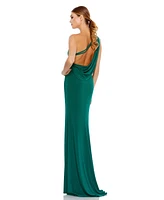 Mac Duggal Women's Ieena Jersey One Shoulder Draped Back Gown
