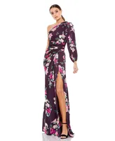 Women's Ieena Plum Floral Print One Sleeve Gown