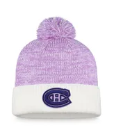 Men's Fanatics White, Purple Montreal Canadiens 2022 Hockey Fights Cancer Authentic Pro Cuffed Knit Hat with Pom