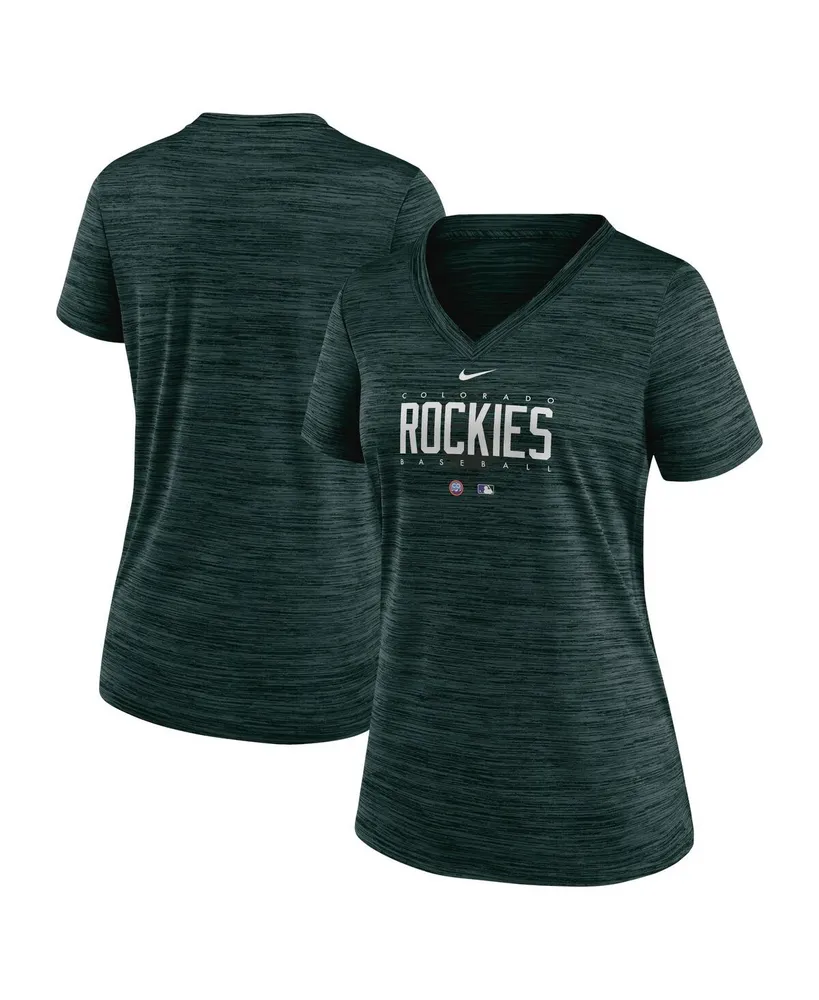 Women's Nike Green Colorado Rockies City Connect Velocity Practice Performance V-Neck T-shirt