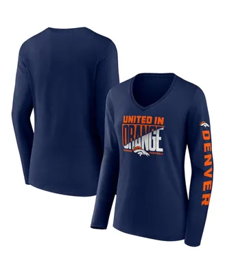 Women's Fanatics Navy Denver Broncos Hometown Sweep Long Sleeve V-neck T-shirt