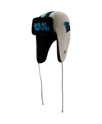 Men's New Era Silver Carolina Panthers Helmet Head Trapper Knit Hat