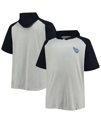 Men's Heathered Gray, Navy Tennessee Titans Big and Tall Raglan Short Sleeve Pullover Hoodie
