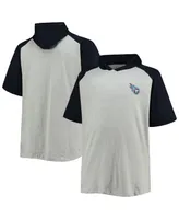 Men's Heathered Gray, Navy Tennessee Titans Big and Tall Raglan Short Sleeve Pullover Hoodie