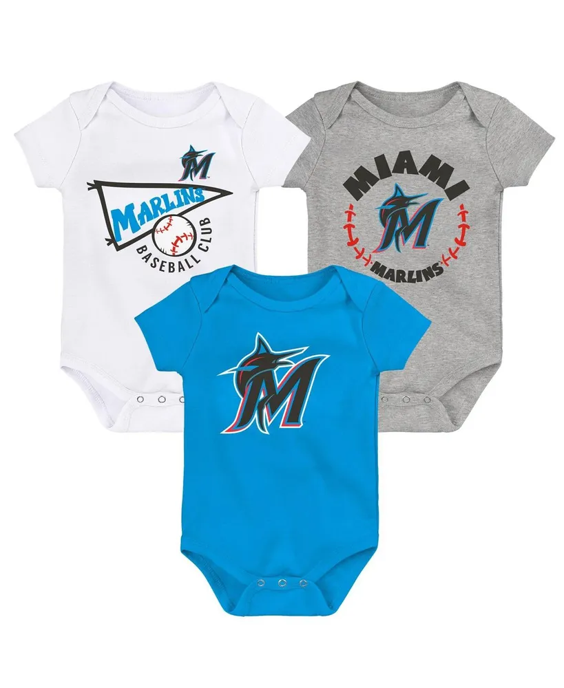 Newborn and Infant Boys and Girls Blue, White, Heather Gray Miami Marlins Biggest Little Fan 3-Pack Bodysuit Set