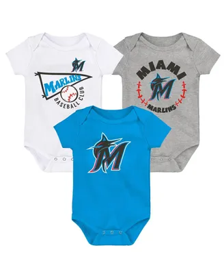 Newborn and Infant Boys and Girls Blue, White, Heather Gray Miami Marlins Biggest Little Fan 3-Pack Bodysuit Set
