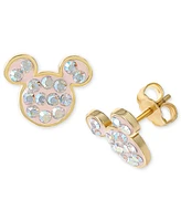 Disney Crystal Mickey Mouse Stud Earrings in 18k Gold-Plated Sterling Silver