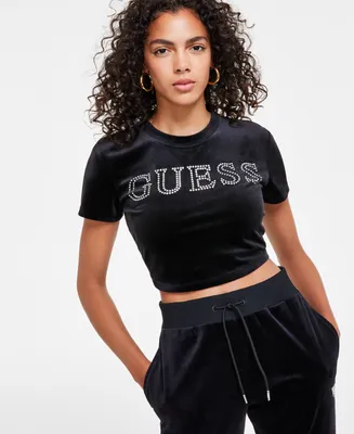 Guess Women's Couture Logo Short-Sleeve Cropped Top