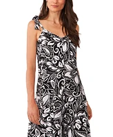 Vince Camuto Women's Printed Tie Shoulder Angled Hem Jumpsuit